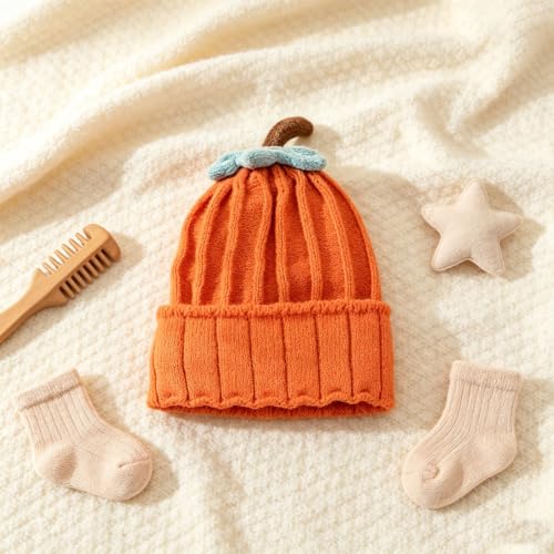4 Pcs Pumpkin Knitted Beanie Hat Halloween Thanksgiving Pumpkin Costume Beret Hat Autumn Fall Cute Winter Warm Soft Cap for Women Orange