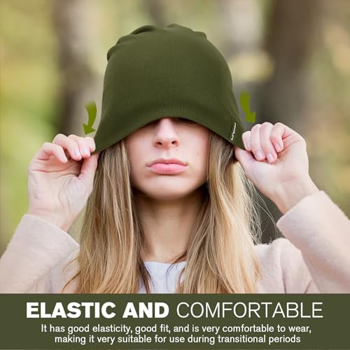 HAMUNI Slouchy Beanie for Women Men Soft Cotton Chemo Hats Double-Layer Warm Beanie Cap for Daily Wear & Transitional Seasons - color: Black+green