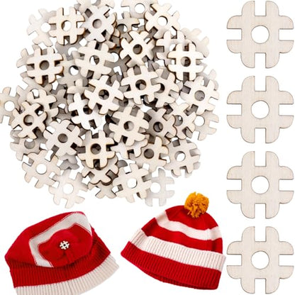 60pcs Wooden Hat Pom Poms Buttons, Removable Knitted Hat Button, Faux Fur Fastener Sewing Accessories for Crochet Knitting Beanies- Light Brown(D) - color: Light Brown-D-60pcs