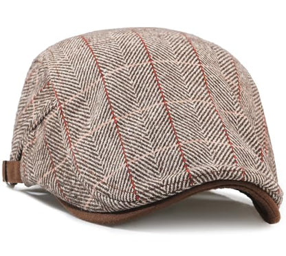 Men's Cotton Newsboy Hats Flat Ivy Gatsby Cap Irish Cabbie Ivy Driving Hunting Hat - color: Checkered Coffee