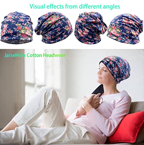 JarseHera Womens Slouchy Beanie Soft Chemo Headwear Breathable Cancer Caps - color: 1 Pair,style B-navy Blue