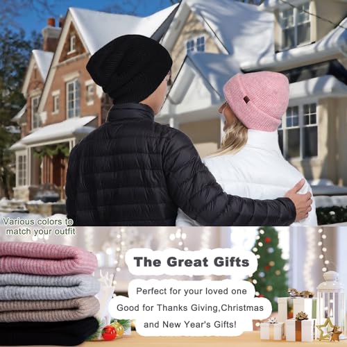 Large Slouchy Winter Hat for Cold Weather, Warm Loose Slouch and Cuffed Beanie Hats for Women Men - color: Pink
