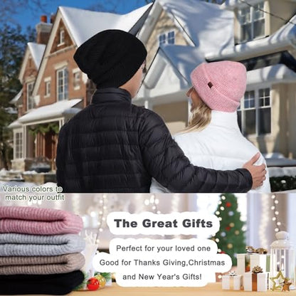 Large Slouchy Winter Hat for Cold Weather, Warm Loose Slouch and Cuffed Beanie Hats for Women Men - color: Pink