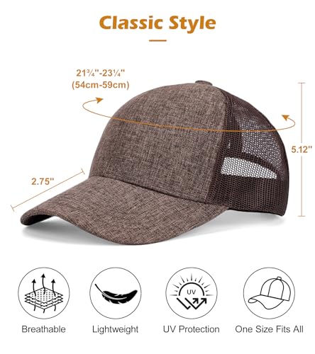 Blank Mesh Back Trucker Hat for Men and Women, Unisex Adjustable Snapback Baseball Cap, Adult Plain Classics Retro Hat - color: Coffee