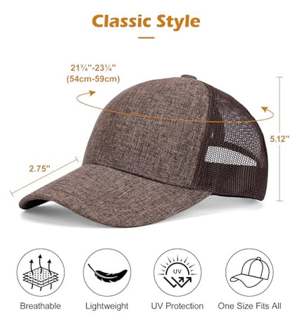 Blank Mesh Back Trucker Hat for Men and Women, Unisex Adjustable Snapback Baseball Cap, Adult Plain Classics Retro Hat - color: Coffee