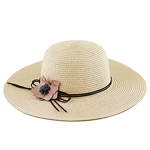 The Hat Depot Womens Floppy Summer Sun Beach Wide Brim Straw Hat - color: Fh2-beige