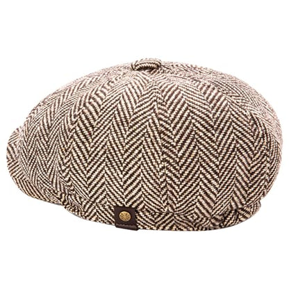 Men's Wool Newsboy Cap 8-Panel Tweed Taxi Hat Herringbone Gatsby Flat Hats - color: Coffee