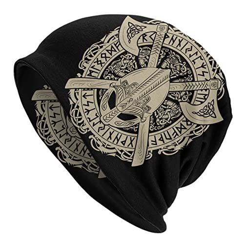 Men Vikings Beanie Caps,Norse Rune Skull Cap Knit Hat Slouchy Cap Autumn Summer Casual Beanies Hat - color: Norse Rune
