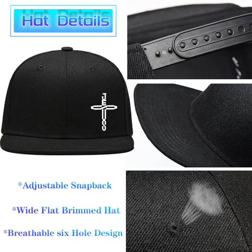 Flat Bill Hats for Men Black Snapback Hats for Men Adjustable Baseball Cap Fitted Cool Hip Hop Hat - color: Cross