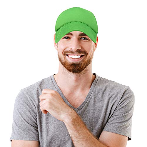 DALIX Solid Blank Trucker Hats Caps 2 Pack - color: Red and Kelly Green
