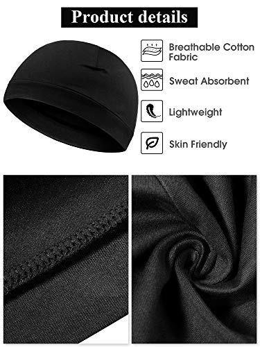 Syhood 4 Cotton Skull Caps for Men Women Sleep Night Hat Beanie - color: Black