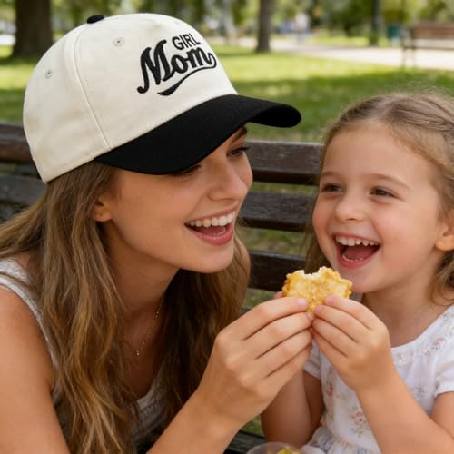 Embroidered Baseball Cap, Cotton Dad Hat, Fun & Heartfelt Stitching, Adjustable Casual Outdoor Hat for Men Women - color: Girl Mom - Black/Beige