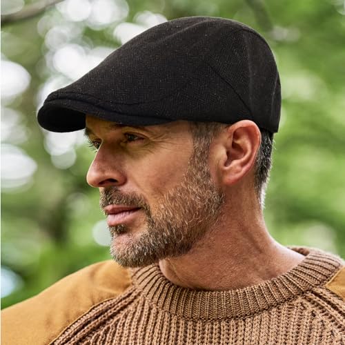 3Pcs Cotton Newsboy Hat for Men Cool Adjustable Flat Cap - color: Herring Bone-darkgrey+darknavy+brown