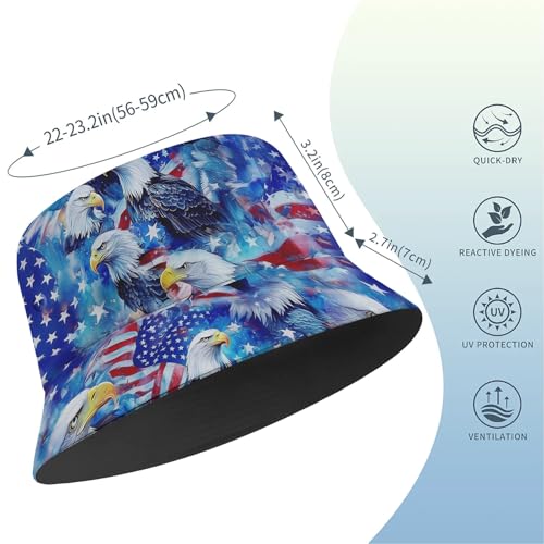 Amasnay Neon Bucket Hat Cotton Double-Side-Wear Reversible Sun Hat for Women Men, Summer Vacation Travel Beach Fisherman Hat - color: American Flag Eagle