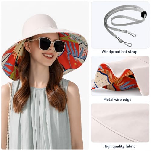 HUAMULAN Wide Brim Women Summer Sun Floppy Hat Reversible Beach Bucket Hat - color: Bg8240-mise