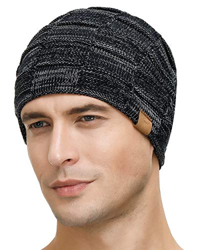 Vgogfly Slouchy Beanie for Men Winter Hats for Guys Cool Beanies Mens Lined Knit Warm Thick Skully Stocking Binie Hat Pairs - color: Navy / Coffee