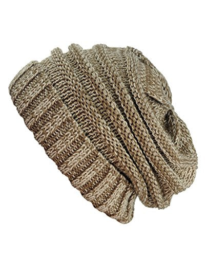 NYFASHION101 Slouch Wrinkled Beanie Cap Slouchy Skull Hat - color: Taupe Mix