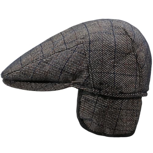 Men's Newsboy Cap with Earflaps Flat Ivy Caps Gatsby Golf Cabbie Hats - color: Coffee Square