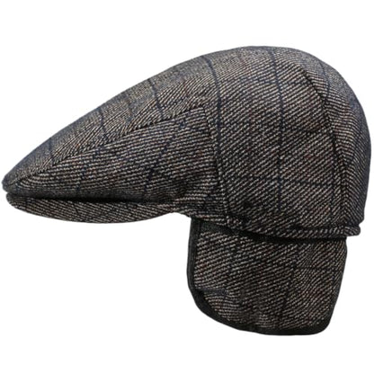 Men's Newsboy Cap with Earflaps Flat Ivy Caps Gatsby Golf Cabbie Hats - color: Coffee Square