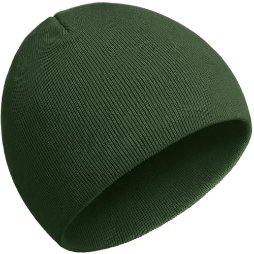 ROYBENS 100% Cotton No Cuff Beanie Hat Men Women, Fisherman Skull Cap - color: Dark Green