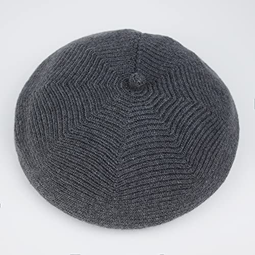 French Style Beret Hat for Women Winter Fall Knit Artist Hats Classic Solid Color Beanie Hat - color: Dark Grey