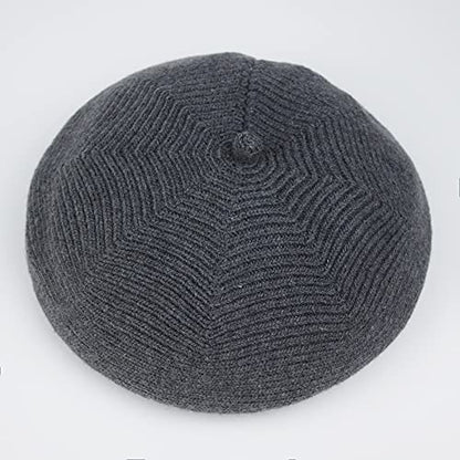 French Style Beret Hat for Women Winter Fall Knit Artist Hats Classic Solid Color Beanie Hat - color: Dark Grey