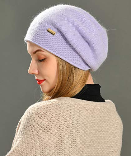 jaxmonoy Slouchy Knit Beanie Hat for Women Winter Soft Warm Ladies Laightweight Slouch Knitted Skull Beanies Cap - color: Lavender
