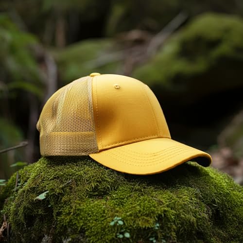 Falari Trucker Hat Baseball Cap Structured Plain Design 6 Panel, Adjustable Size - color: 1pk Yellow