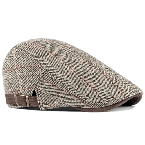 Newsboy Hat for Men Flat Cap Adjustable Tweed Ivy Gatsby Cabbie Hat - color: Plaid-khaki