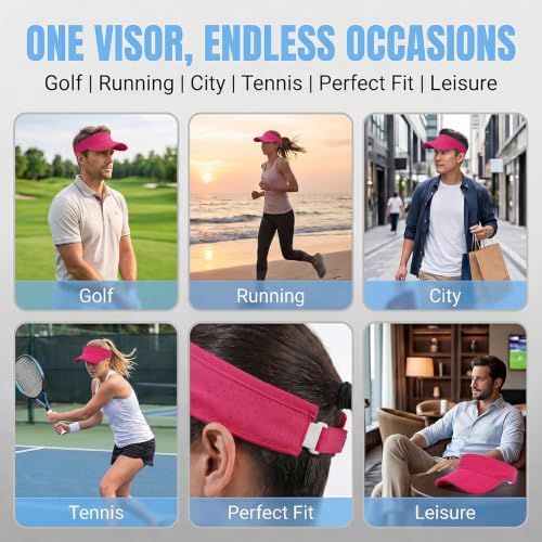 Sun Visors for Women Men Adjustable Folding Cap Running Golf Tennis - color: Rose