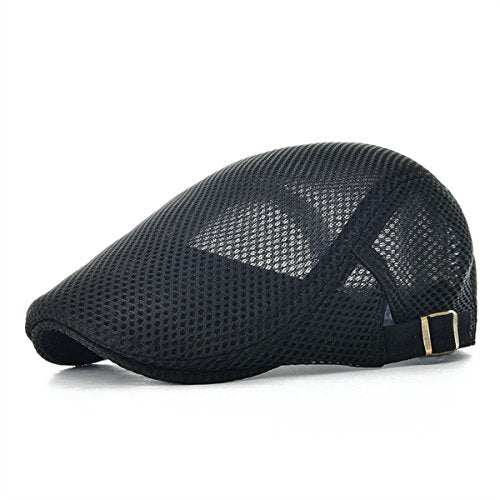VOBOOM Men Mesh Newsboy Flat Cap Ivy Cabbie Newsboy Cap - color: Black