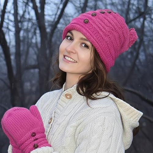 Agan Traders Women's 2026 Winter Mitten Hat Warm Fleece Lined Oversized Thick Chunky Slouchy From Nepal - color: Hat - Pink