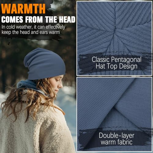 YANIKY Slouchy Beanie for Women, Mens Soft Cotton Beanie Hat, Double Layer Windproof Skull Cap for All Seasons - color: Denim Blue