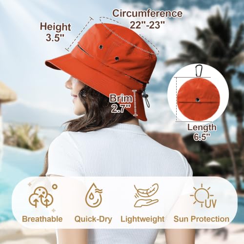 Packable Bucket Hat for Women Waterproof UV Protection Sun Hat - color: Brick