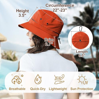 Packable Bucket Hat for Women Waterproof UV Protection Sun Hat - color: Brick