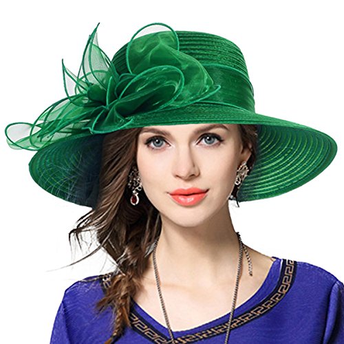Kentucky Church Derby Dress Cloche Hat Sweet Cute Floral Bucket Hats - color: Leaf-green