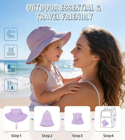 American Trends Baby Sun Hat UPF 50+ Wide Brim Bucket Hat for Boys Girls - color: Purple, size: 2-7 Years