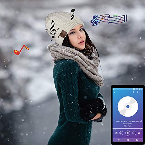 Wireless Beanie Hat for Men Women Wireless Headset Headphones Music Audio Boys Girls Winter Cap with Speaker Mic Hands Free Outdoor Sport Stereo Earphone Earpieces Warm White - color: Warm White