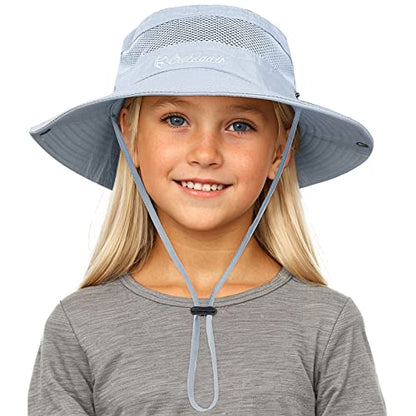 American Trends Quick Dry Boys Sun Hat - Dual Adjustable UV Protection Breathable Kids Safari Bucket Cap for Beach Pool - color: Light Grey