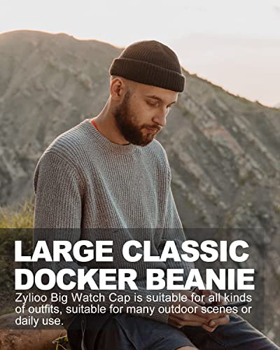 Zylioo XXL Brimless Beanie Hats,Large Knitted Trawler Skull Cap,Winter Stretchy Docker Cap,Warm Rolled Cuff Harbour Hat - color: Gray, size: Medium-Large