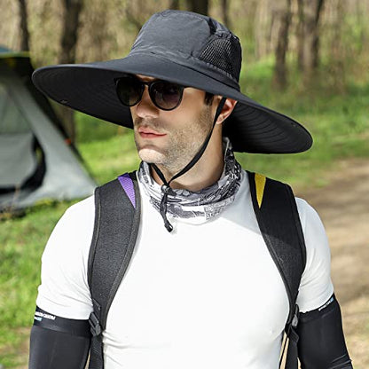 HUAMULAN Men Women 6" Wide Brim Sun Protection Hat Summer Fishing Hats - color: Hn002-black