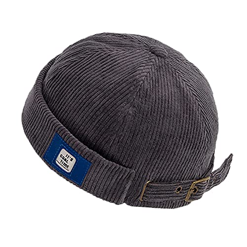 Men Hats Docker Cap Hats Beanie Sailor Cap Worker Hat Rolled Cuff Retro Brimless Hat with Adjustable - color: Dzm92*grey