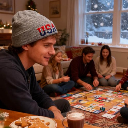 American Flag Beanie, USA Embroidered Winter Hat for Women Men - color: Usa-gray