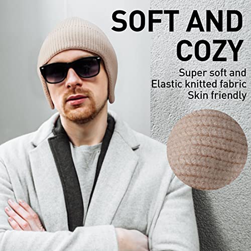 Arcweg Beanie with Earflap for Men Women Winter Warm Thermal Hats Stocking Cap Toboggan Outdoor Hat - color: Beige