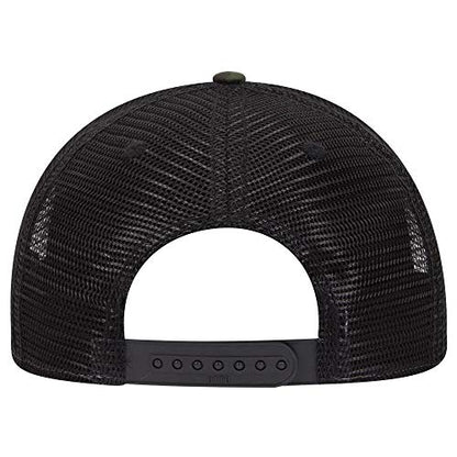 OTTO Camouflage Round Flat Visor SNAP 6 Panel Mesh Back Trucker Snapback - color: Dk.grn/Brn/Blk