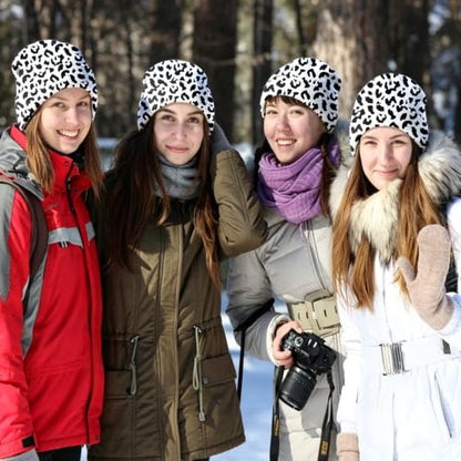 Beanie Knit Hat Winter Unisex Cuffed Beanies Skull Cap Warm Double Layer Thick Acrylic Cute for Girls Women Men - color: Leopard