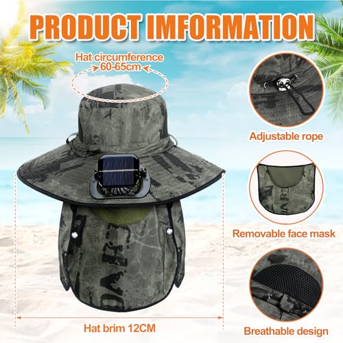Berlune Solar Fan Hat Wide Brim with Neck Flap UPF 50+ - color: Military Green Ink