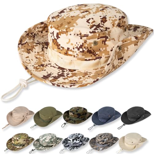 Sun Hats for Men Women Bucket Hat UPF 50+ Boonie Fishing Safari Hat - color: Beige Digital
