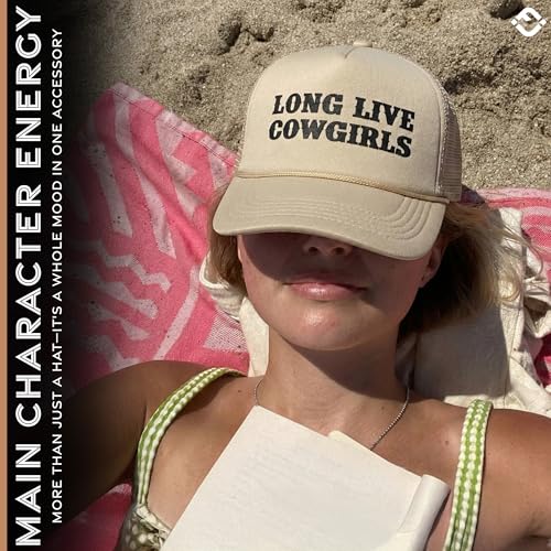 Funky Junque Premium Mesh Snapback Trucker Hat - Stylish Comfort for All - Patriotic, Humor & More - color: Long Live Cowgirls (Khaki)