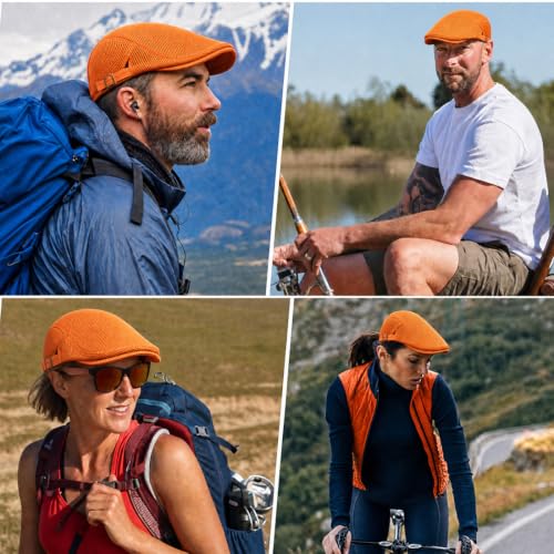 Initlove Mens Mesh Newsboy Cap Breathable Beret Ivy Hat Cabbie Driving Hats for Women - color: Orange